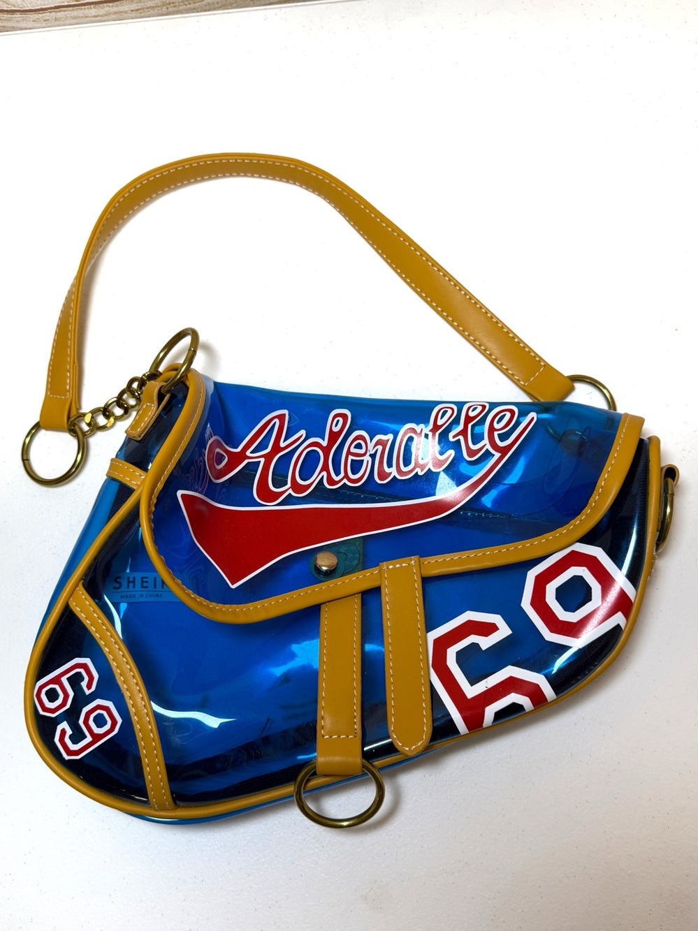SHEIN Blue & Yellow Shoulder Bag Saddle bag Clear Blue Red Yellow Trim